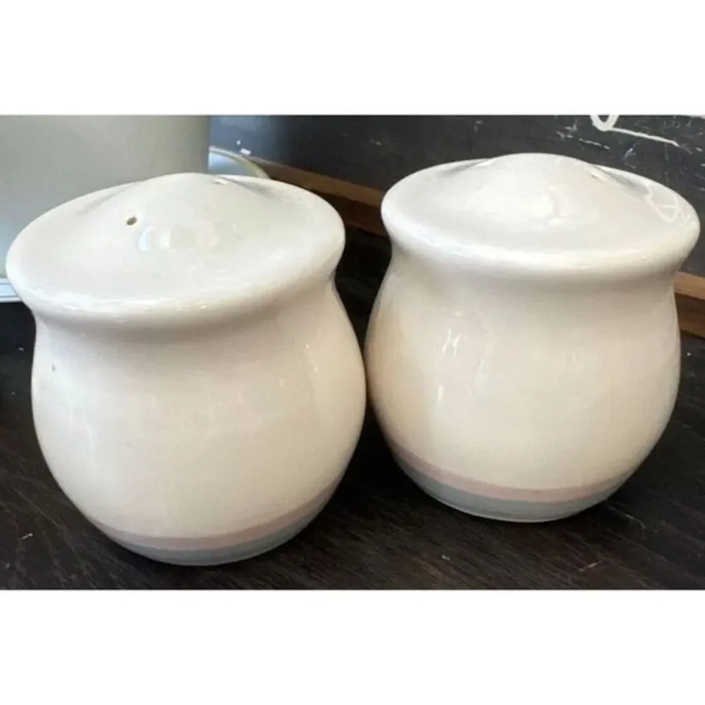 Set of Vintage Aura Pink & Blue Line SUNRISE Pfaltzgraff Salt and‎ Pepper Shaker